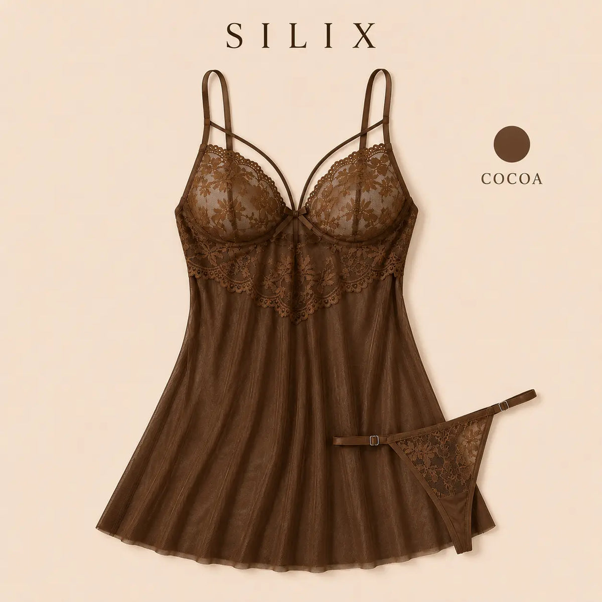 SILIX Women'S Lace Babydoll Sleep Dress Sexy Floral Lace Nightgown Soft Mesh Chemise Lingerie Breathable Sleepwear for Lounge, Honeymoon & Date Night