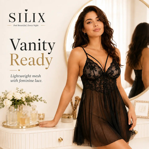 SILIX Women'S Lace Babydoll Sleep Dress Sexy Floral Lace Nightgown Soft Mesh Chemise Lingerie Breathable Sleepwear for Lounge, Honeymoon & Date Night
