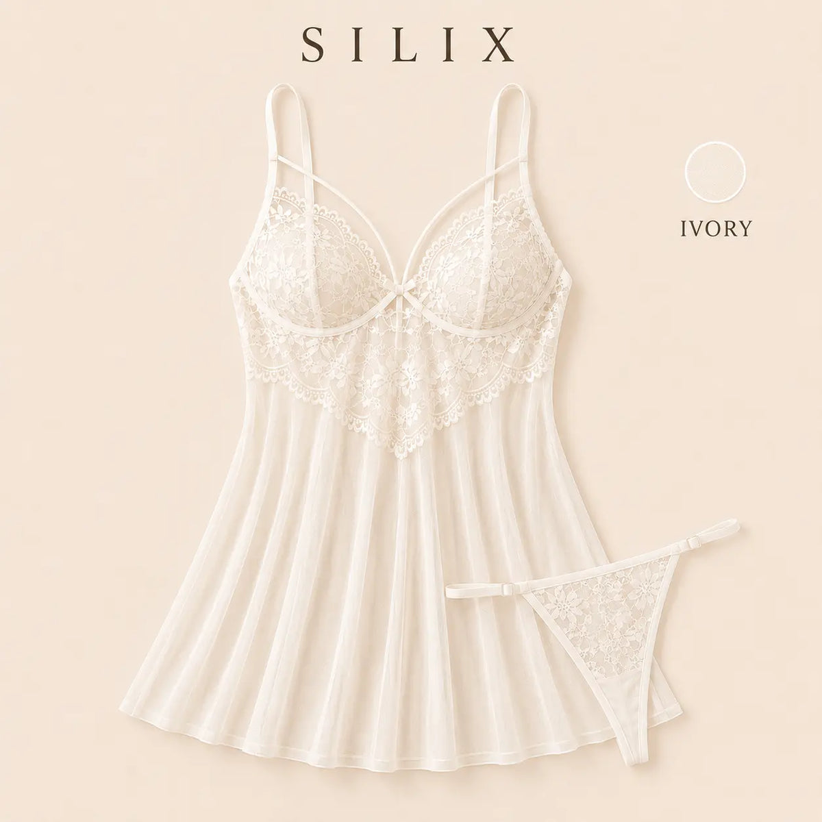 SILIX Women'S Lace Babydoll Sleep Dress Sexy Floral Lace Nightgown Soft Mesh Chemise Lingerie Breathable Sleepwear for Lounge, Honeymoon & Date Night