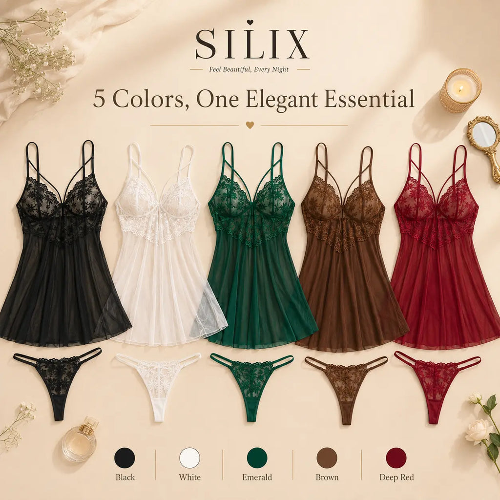 SILIX Women'S Lace Babydoll Sleep Dress Sexy Floral Lace Nightgown Soft Mesh Chemise Lingerie Breathable Sleepwear for Lounge, Honeymoon & Date Night