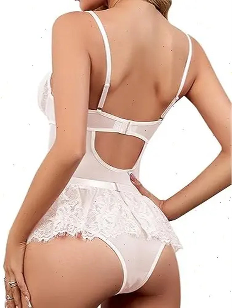 Shinyyep Women Lingerie Set Lace Bodysuit High Waisted Underwire Lingerie Babydoll with Garter Belt and Stockings Sexy Lingerie